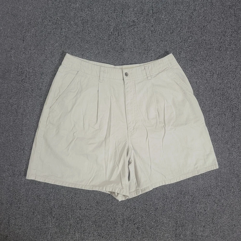 Eddie Bauer 16 Petite Chino Shorts Womens Khaki Pleated High Rise Cotton Twill